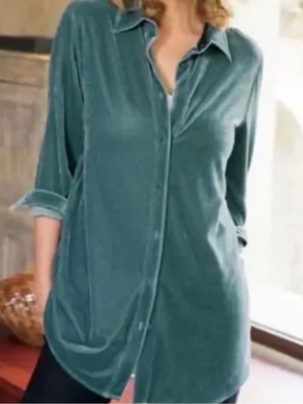 Soft Surroundings Womens XL Velour Shirt Relaxed Fit Boho Chic Casual Luxury